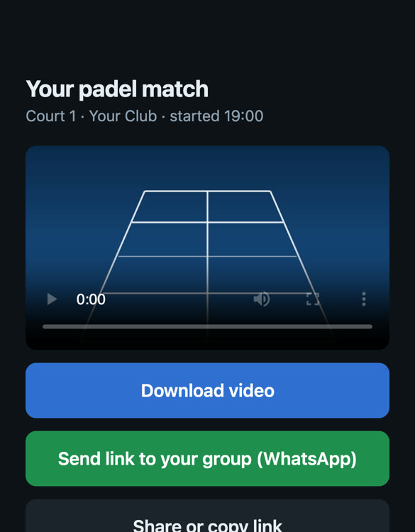 Página do jogo no telemóvel com o vídeo pronto e os botões Descarregar e Enviar ao grupo pelo WhatsApp.